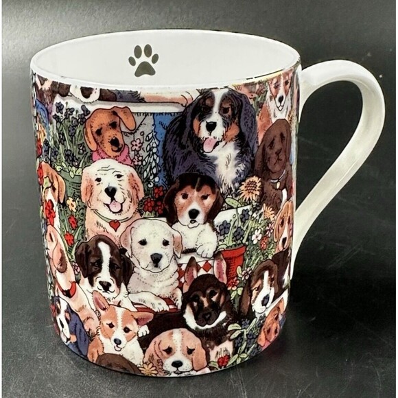 Halcyon Days Dogs Leave Pawprints Bone China Mug made in England - Picture 1 of 5